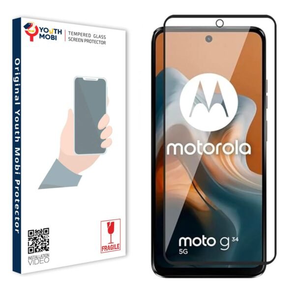 YOUTH MOBI Tempered Glass for Motorola Moto G34 5G (6.5 Inch) with Edge to Edge